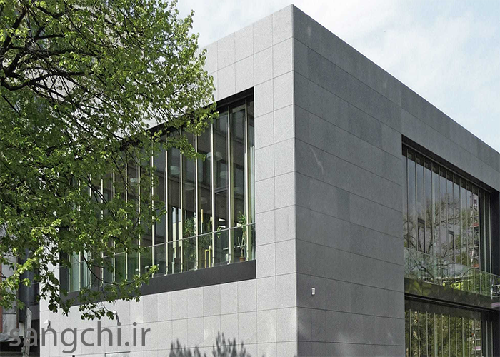 نمای گرانیتی ساختمان مدرن با سنگ خاکستری